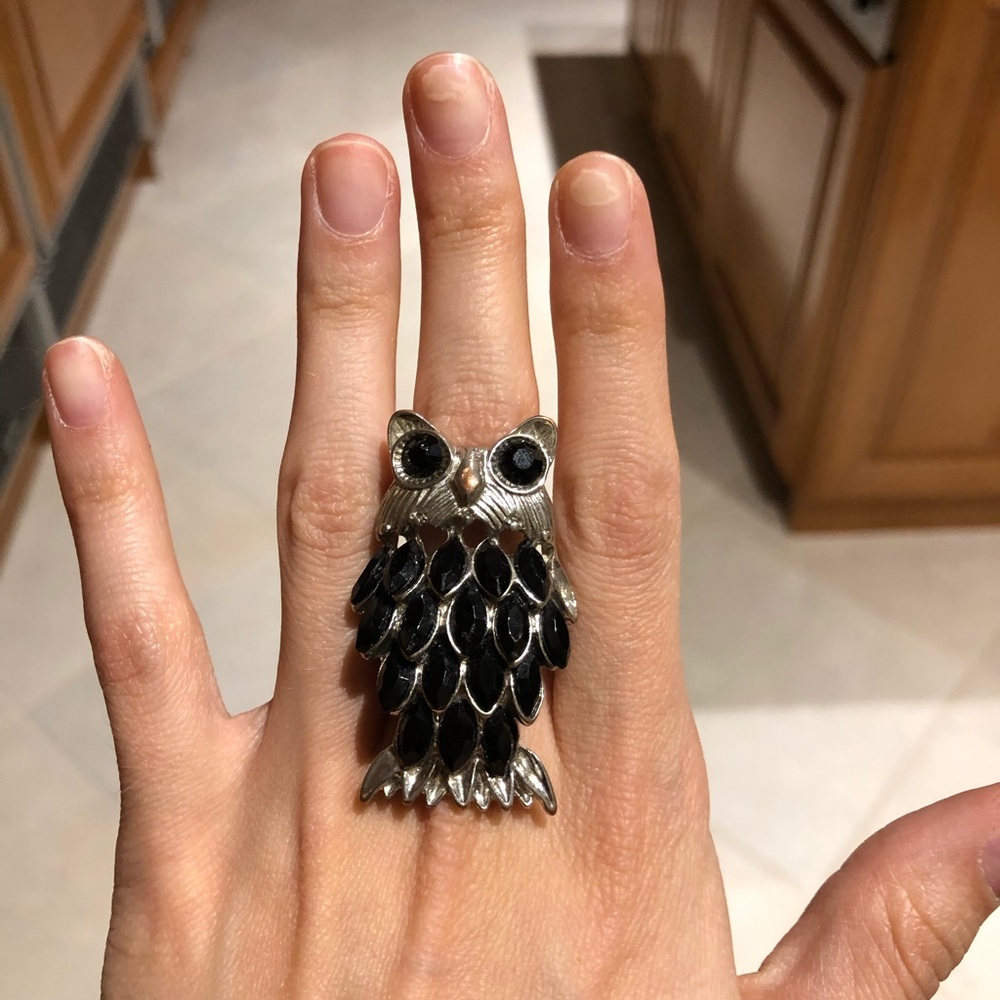 Owl Black Rhinestone Ring